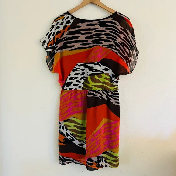 Trina Turk Women's Orange/Black Animal Print Silk Midi Dress Size 8 - Picture 2 of 7